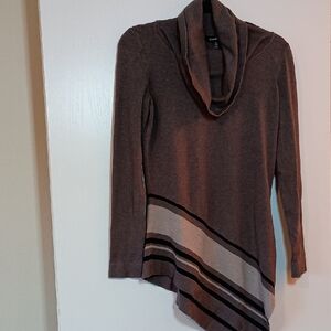 Le Chateau Brown Cowl Neck Sweater with Stripes